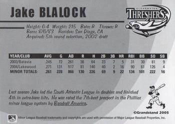 2005 Grandstand Clearwater Threshers #NNO Jake Blalock Back