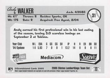 2005 Grandstand Clinton LumberKings #NNO Andy Walker Back