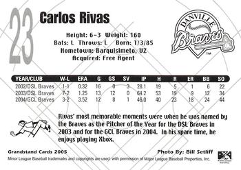2005 Grandstand Danville Braves #NNO Carlos Rivas Back