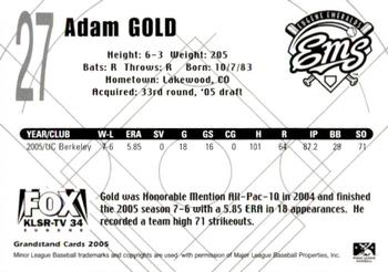 2005 Grandstand Eugene Emeralds #NNO Adam Gold Back