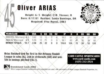 2005 Grandstand Everett AquaSox #5 Oliver Arias Back
