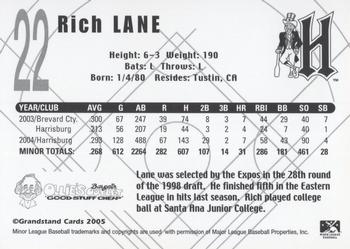 2005 Grandstand Harrisburg Senators #NNO Rich Lane Back