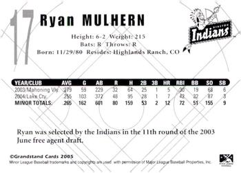 2005 Grandstand Kinston Indians #NNO Ryan Mulhern Back