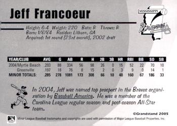 2005 Grandstand Mississippi Braves #NNO Jeff Francoeur Back