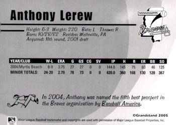 2005 Grandstand Mississippi Braves #NNO Anthony Lerew Back