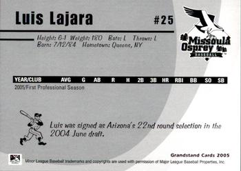 2005 Grandstand Missoula Osprey #19 Luis Lajara Back