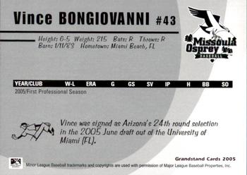 2005 Grandstand Missoula Osprey #32 Vince Bongiovanni Back
