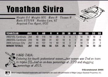 2005 Grandstand New Jersey Cardinals #NNO Yonathan Sivira Back