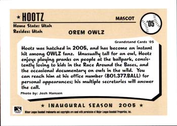 2005 Grandstand Orem Owlz #NNO Hootz Back