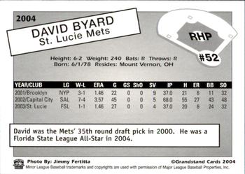 2004 Grandstand St. Lucie Mets #NNO David Byard Back