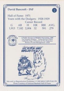 1989 Los Angeles Dodgers Greats Smokey #2 Dave Bancroft Back