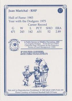 1989 Los Angeles Dodgers Greats Smokey #17 Juan Marichal Back