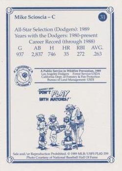 1989 Los Angeles Dodgers Greats Smokey #31 Mike Scioscia Back