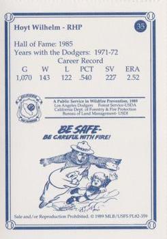 1989 Los Angeles Dodgers Greats Smokey #35 Hoyt Wilhelm Back