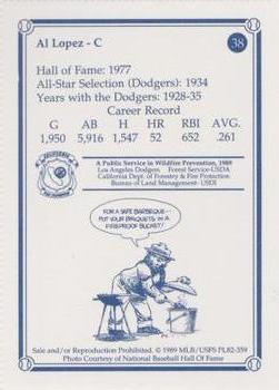 1989 Los Angeles Dodgers Greats Smokey #38 Al Lopez Back