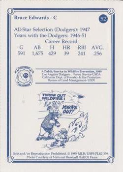 1989 Los Angeles Dodgers Greats Smokey #52 Bruce Edwards Back