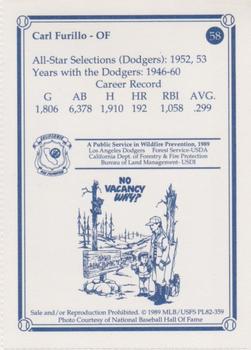 1989 Los Angeles Dodgers Greats Smokey #58 Carl Furillo Back