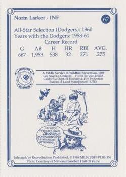 1989 Los Angeles Dodgers Greats Smokey #67 Norm Larker Back