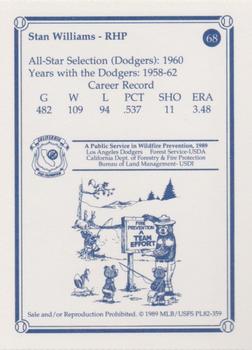 1989 Los Angeles Dodgers Greats Smokey #68 Stan Williams Back