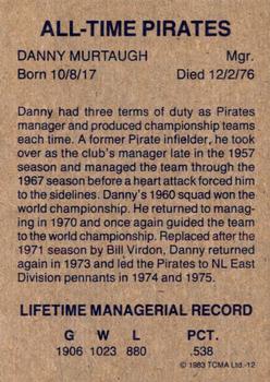 1983 TCMA All-Time Pittsburgh Pirates Blue Frame #12 Danny Murtaugh Back