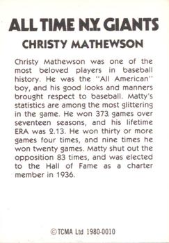 1980 TCMA All Time New York Giants (Black Backs) #0010 Christy Mathewson Back