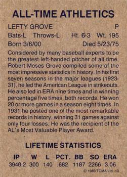 1983 TCMA All-Time Philadelphia/Kansas City Athletics #10 Lefty Grove Back