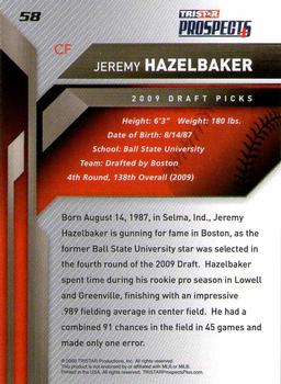 2009 TriStar Prospects Plus #58 Jeremy Hazelbaker Back