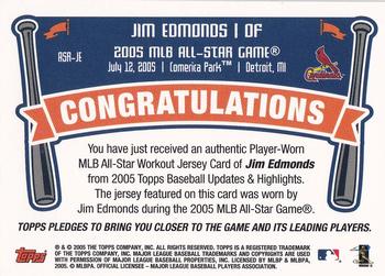 2005 Topps Updates & Highlights - All-Star Stitches #ASR-JE Jim Edmonds Back