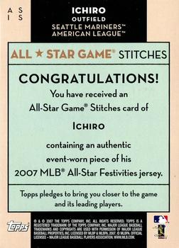 2007 Topps Updates & Highlights - All-Star Stitches #ASIS Ichiro Suzuki Back