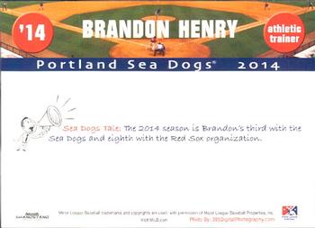 2014 Grandstand Portland Sea Dogs #NNO Brandon Henry Back