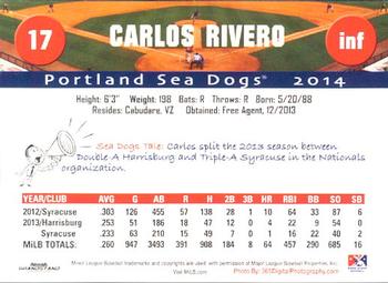 2014 Grandstand Portland Sea Dogs #NNO Carlos Rivero Back