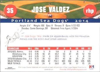 2014 Grandstand Portland Sea Dogs #NNO Jose Valdez Back
