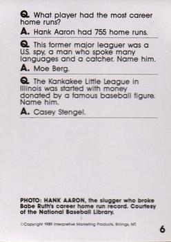 1990 Interpretive Marketing Baseball Wit #6 Hank Aaron Back