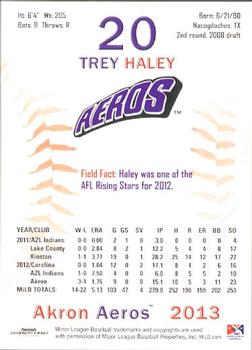 2013 Grandstand Akron Aeros #NNO Trey Haley Back