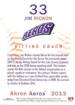 2013 Grandstand Akron Aeros #NNO Jim Rickon Back