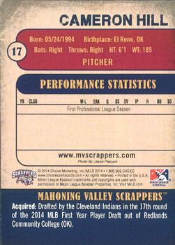 2014 Choice Mahoning Valley Scrappers #17 Cameron Hill Back