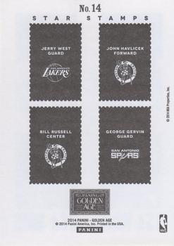 2014 Panini Golden Age - Star Stamps #14 Jerry West / John Havlicek / Bill Russell / George Gervin Back