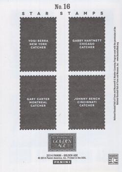 2014 Panini Golden Age - Star Stamps #16 Gabby Hartnett / Gary Carter / Johnny Bench / Yogi Berra Back