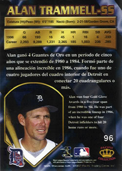 1997 Pacific Crown Collection #96 Alan Trammell Back