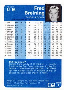 1984 Fleer Update #U-16 Fred Breining Back