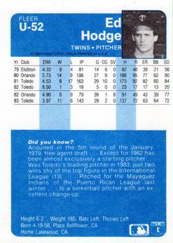 1984 Fleer Update #U-52 Ed Hodge Back