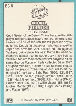 1991 Donruss - Bonus Cards #BC-5 Cecil Fielder Back