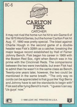 1991 Donruss - Bonus Cards #BC-6 Carlton Fisk Back