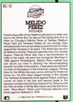 1991 Donruss - Bonus Cards #BC-13 Melido Perez Back