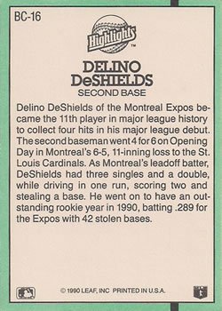 1991 Donruss - Bonus Cards #BC-16 Delino DeShields Back