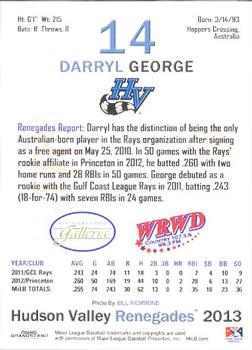 2013 Grandstand Hudson Valley Renegades #8 Darryl George Back