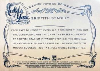 2014 Topps Allen & Ginter - Fields of Yore Relics #FOYR-GS Griffith Stadium Back