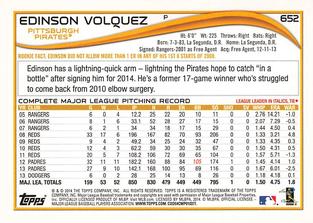 2014 Topps Mini #652 Edinson Volquez Back