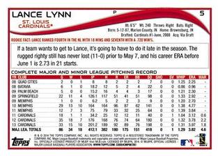 2014 Topps Mini #5 Lance Lynn Back