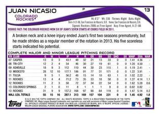 2014 Topps Mini #13 Juan Nicasio Back